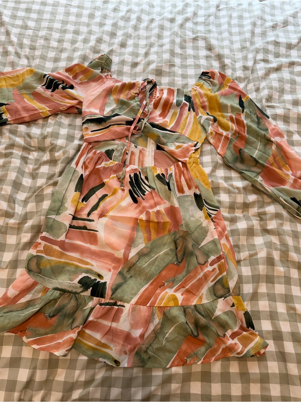 SHEIN Pink Green Yellow Abstract Print Cutout Dress